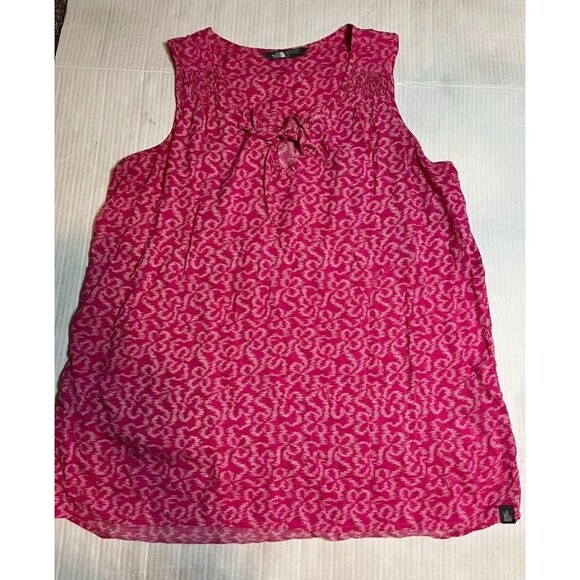 The North Face Women's Blouse L Slveless Hot Pink Ikat Print Sheer Boho Gorpcore - Picture 1 of 5